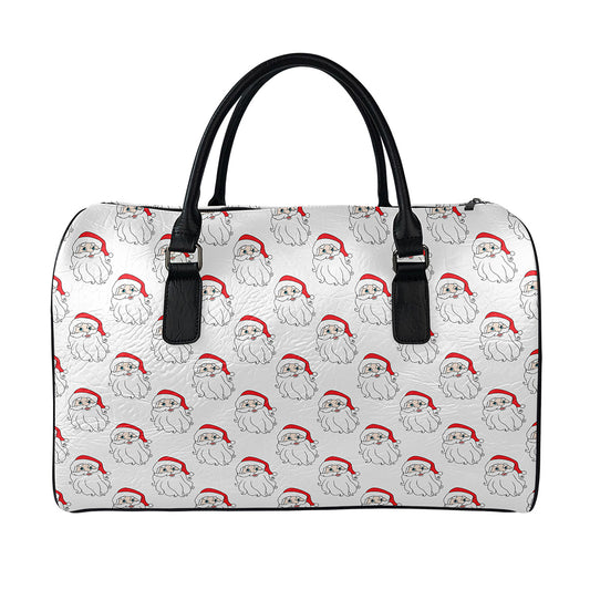 Christmas Santa Claus Pattern Print Leather Duffle Bag