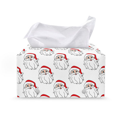 Christmas Santa Claus Pattern Print Leather Tissue Box Cover