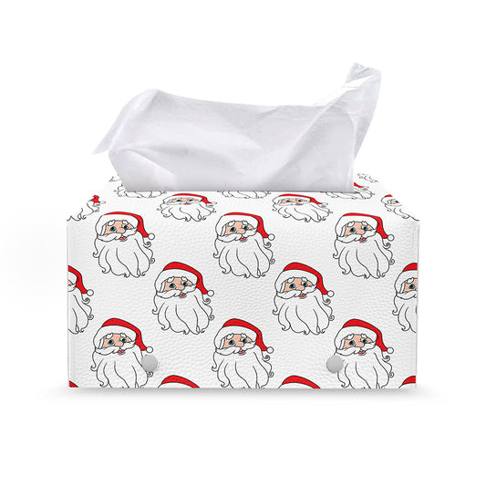 Christmas Santa Claus Pattern Print Leather Tissue Box Cover