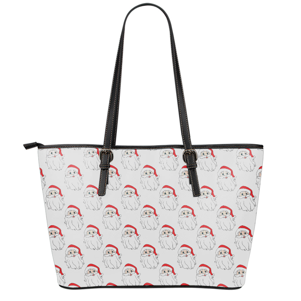 Christmas Santa Claus Pattern Print Leather Tote Bag