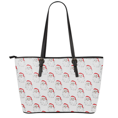 Christmas Santa Claus Pattern Print Leather Tote Bag