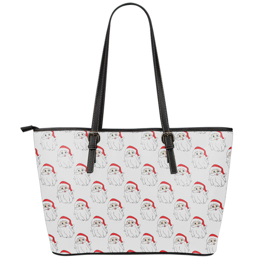 Christmas Santa Claus Pattern Print Leather Tote Bag