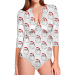 Christmas Santa Claus Pattern Print Long Sleeve Swimsuit