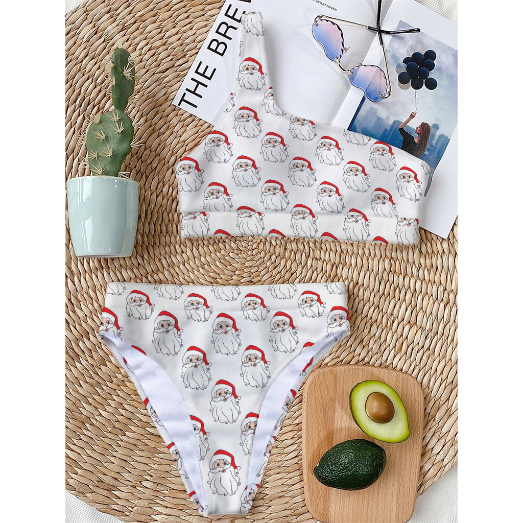 Christmas Santa Claus Pattern Print One Shoulder Bikini Top