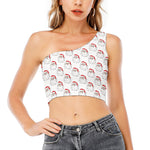Christmas Santa Claus Pattern Print One Shoulder Crop Top