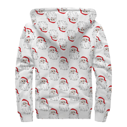 Christmas Santa Claus Pattern Print Sherpa Lined Zip Up Hoodie