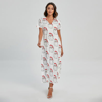Christmas Santa Claus Pattern Print Short Sleeve Maxi Dress
