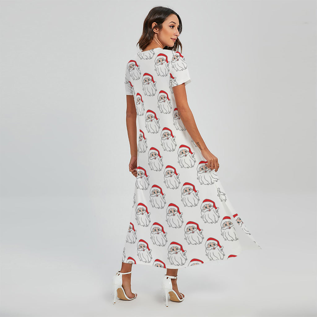 Christmas Santa Claus Pattern Print Short Sleeve Maxi Dress