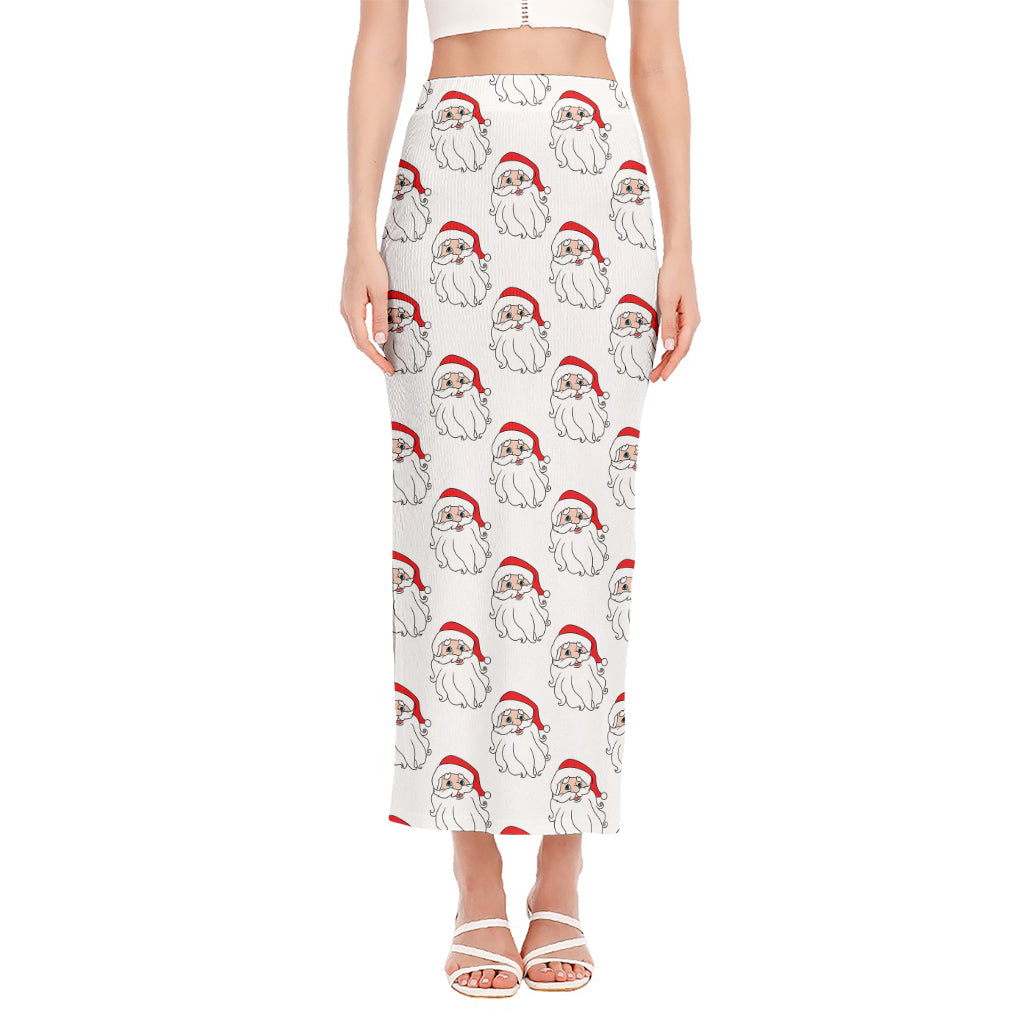 Christmas Santa Claus Pattern Print Side Slit Maxi Skirt
