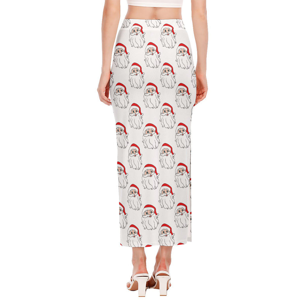 Christmas Santa Claus Pattern Print Side Slit Maxi Skirt