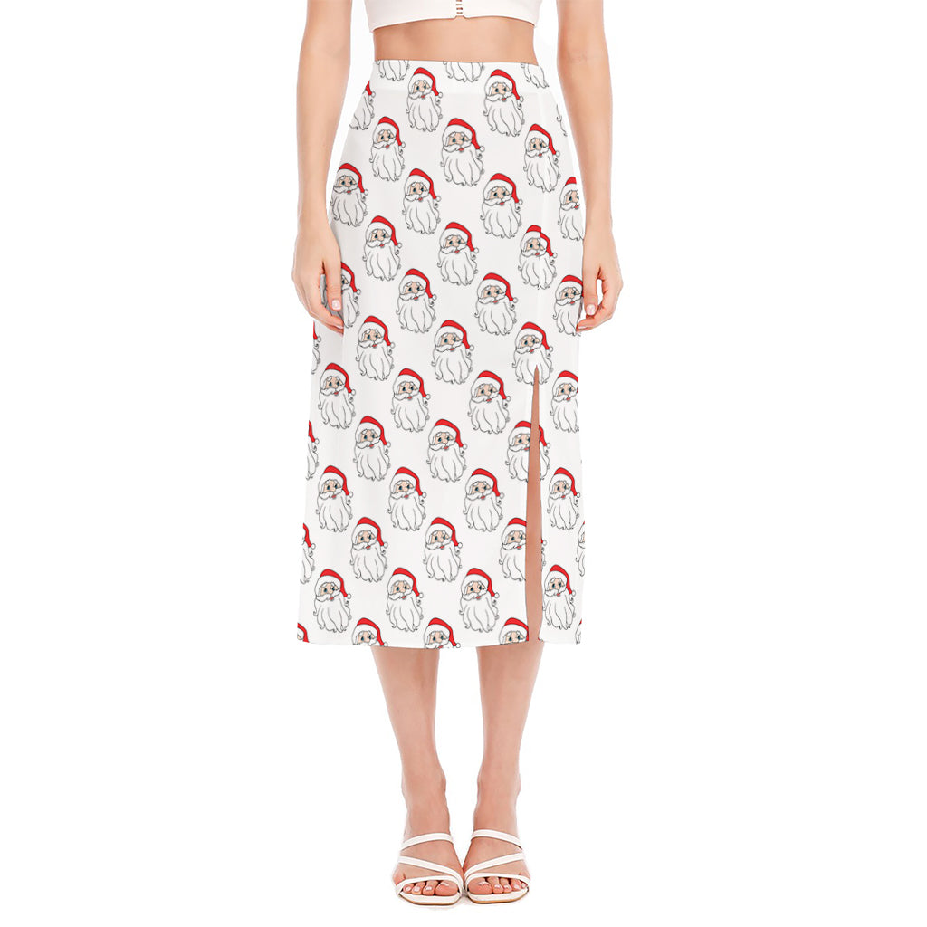 Christmas Santa Claus Pattern Print Side Slit Midi Skirt