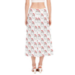 Christmas Santa Claus Pattern Print Side Slit Midi Skirt
