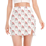 Christmas Santa Claus Pattern Print Side Slit Mini Skirt