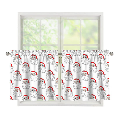 Christmas Santa Claus Pattern Print Tier Curtains