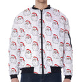Christmas Santa Claus Pattern Print Zip Sleeve Bomber Jacket