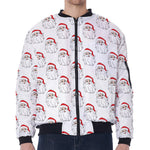 Christmas Santa Claus Pattern Print Zip Sleeve Bomber Jacket