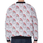 Christmas Santa Claus Pattern Print Zip Sleeve Bomber Jacket