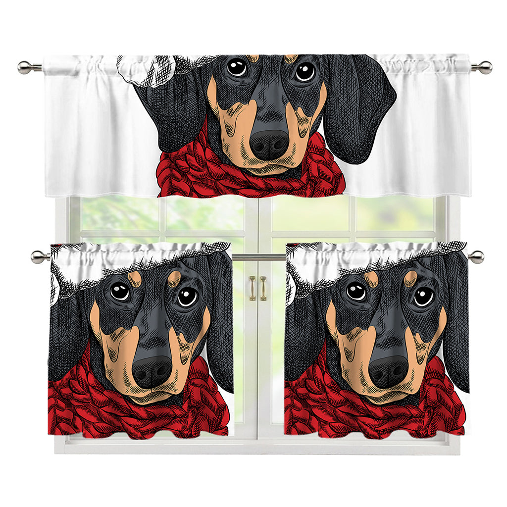 Christmas Santa Dachshund Print 3 Piece Kitchen Curtains