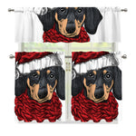Christmas Santa Dachshund Print 3 Piece Kitchen Curtains