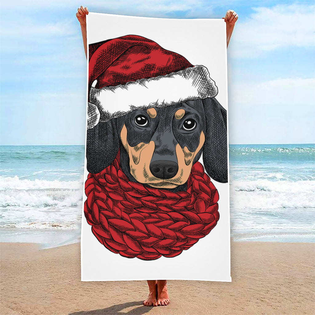 Christmas Santa Dachshund Print Beach Towel