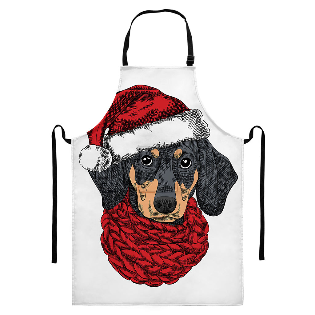 Christmas Santa Dachshund Print Bib Apron With Pocket
