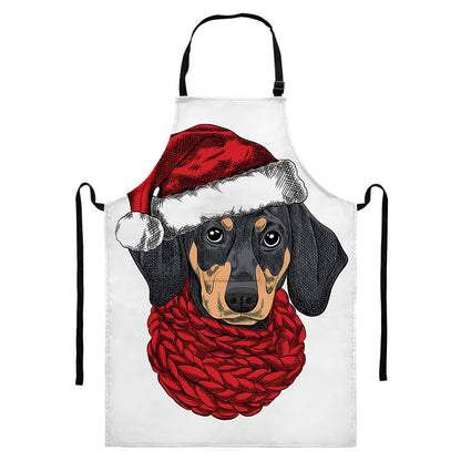 Christmas Santa Dachshund Print Bib Apron With Pocket