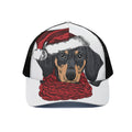 Christmas Santa Dachshund Print Black Mesh Trucker Hat