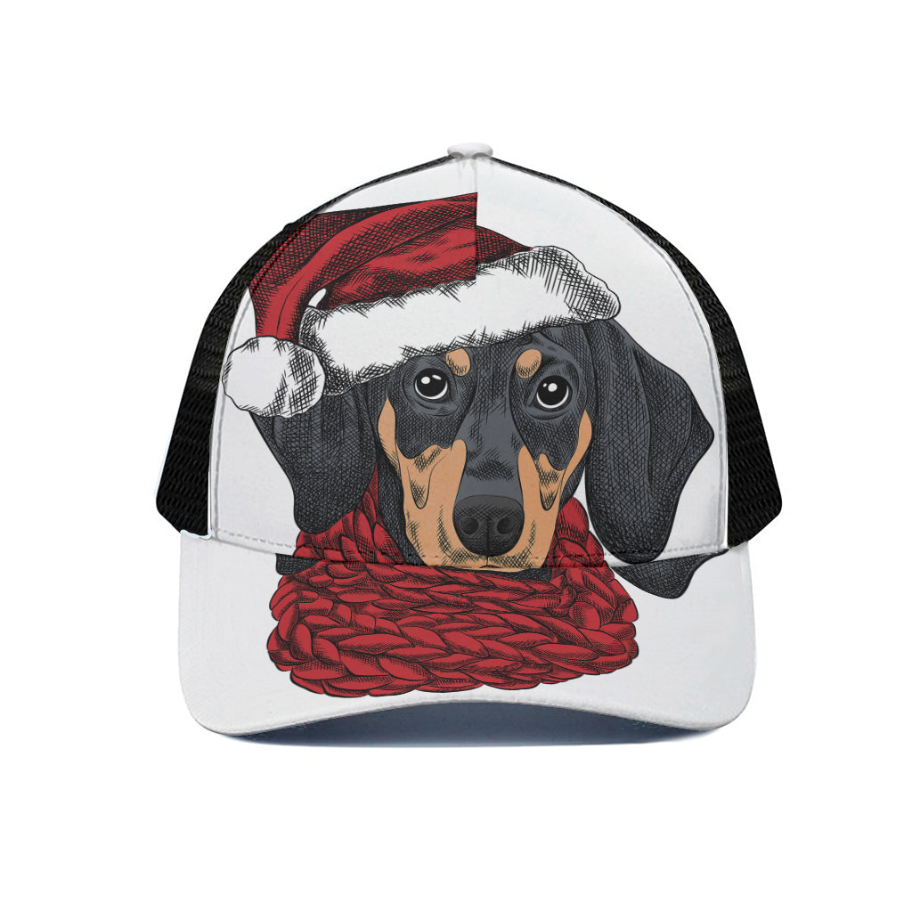 Christmas Santa Dachshund Print Black Mesh Trucker Cap