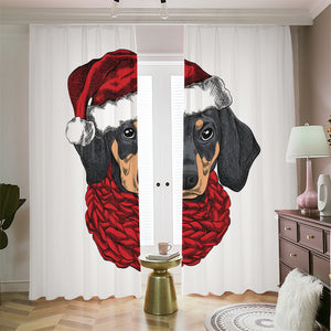 Christmas Santa Dachshund Print Blackout Pencil Pleat Curtains