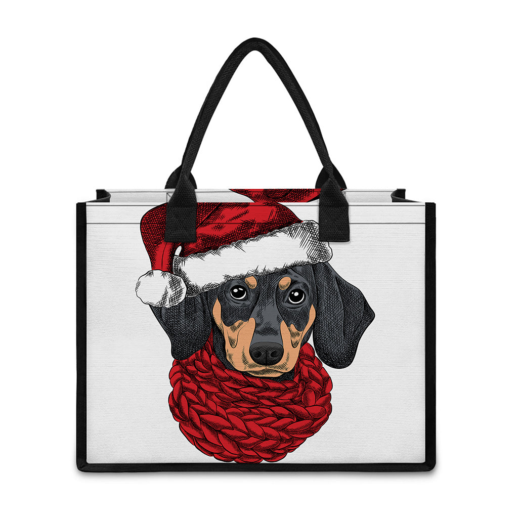 Christmas Santa Dachshund Print Canvas Tote Bag