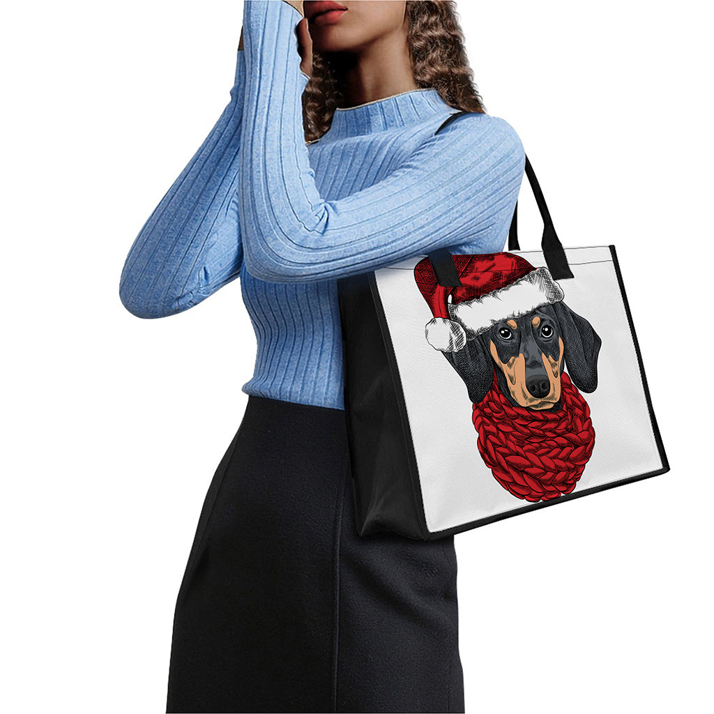 Christmas Santa Dachshund Print Canvas Tote Bag