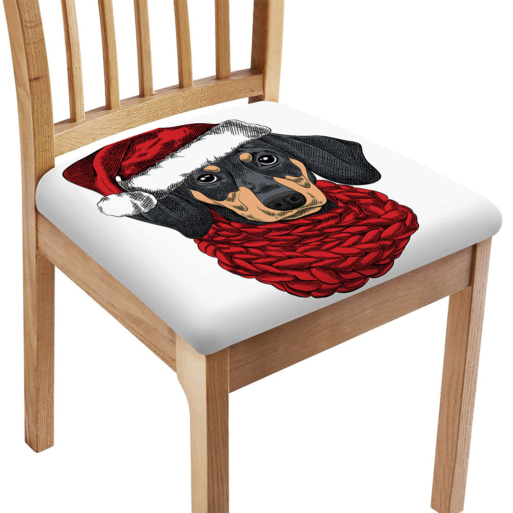 Christmas Santa Dachshund Print Chair Cushion Cover