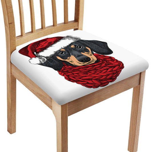 Christmas Santa Dachshund Print Chair Cushion Cover