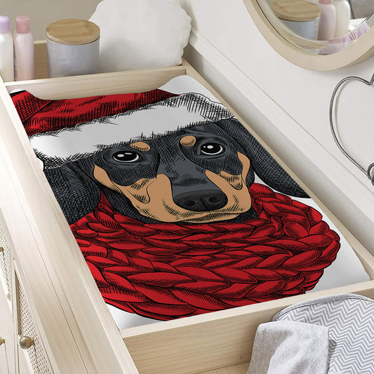 Christmas Santa Dachshund Print Changing Pad Cover