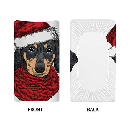 Christmas Santa Dachshund Print Changing Pad Cover