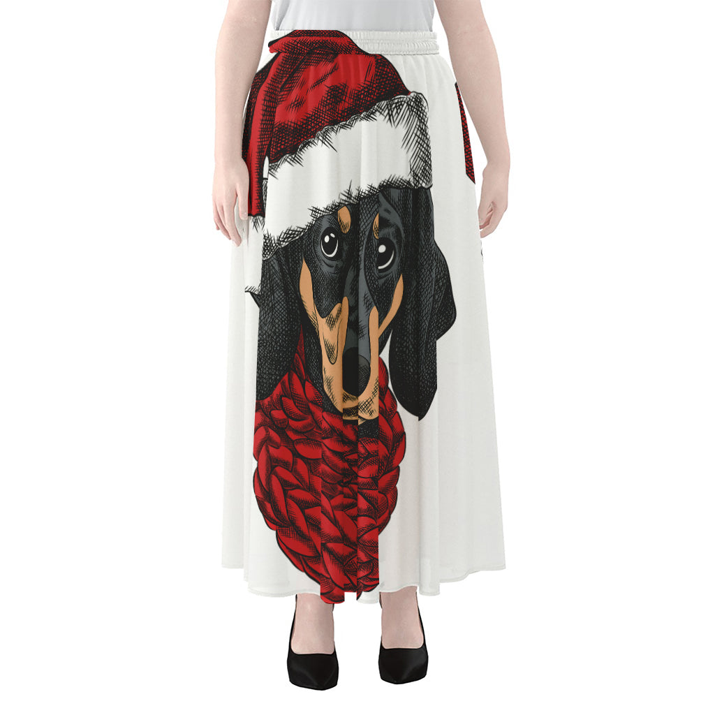 Christmas Santa Dachshund Print Chiffon Maxi Skirt