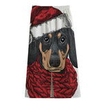 Christmas Santa Dachshund Print Cotton Front Slit Maxi Skirt