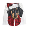 Christmas Santa Dachshund Print Cotton Shorts