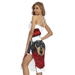 Christmas Santa Dachshund Print Cross Back Cami Dress