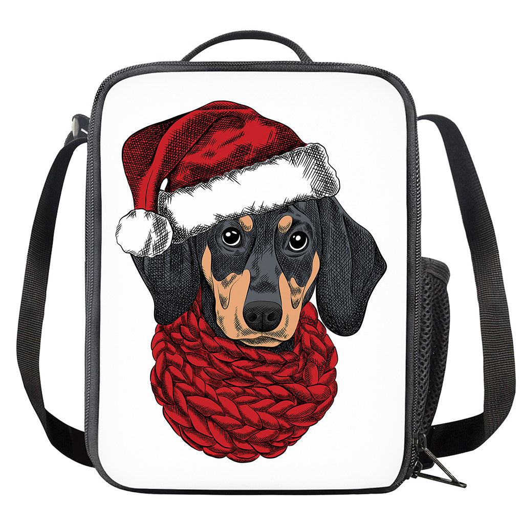 Christmas Santa Dachshund Print Crossbody Lunch Bag