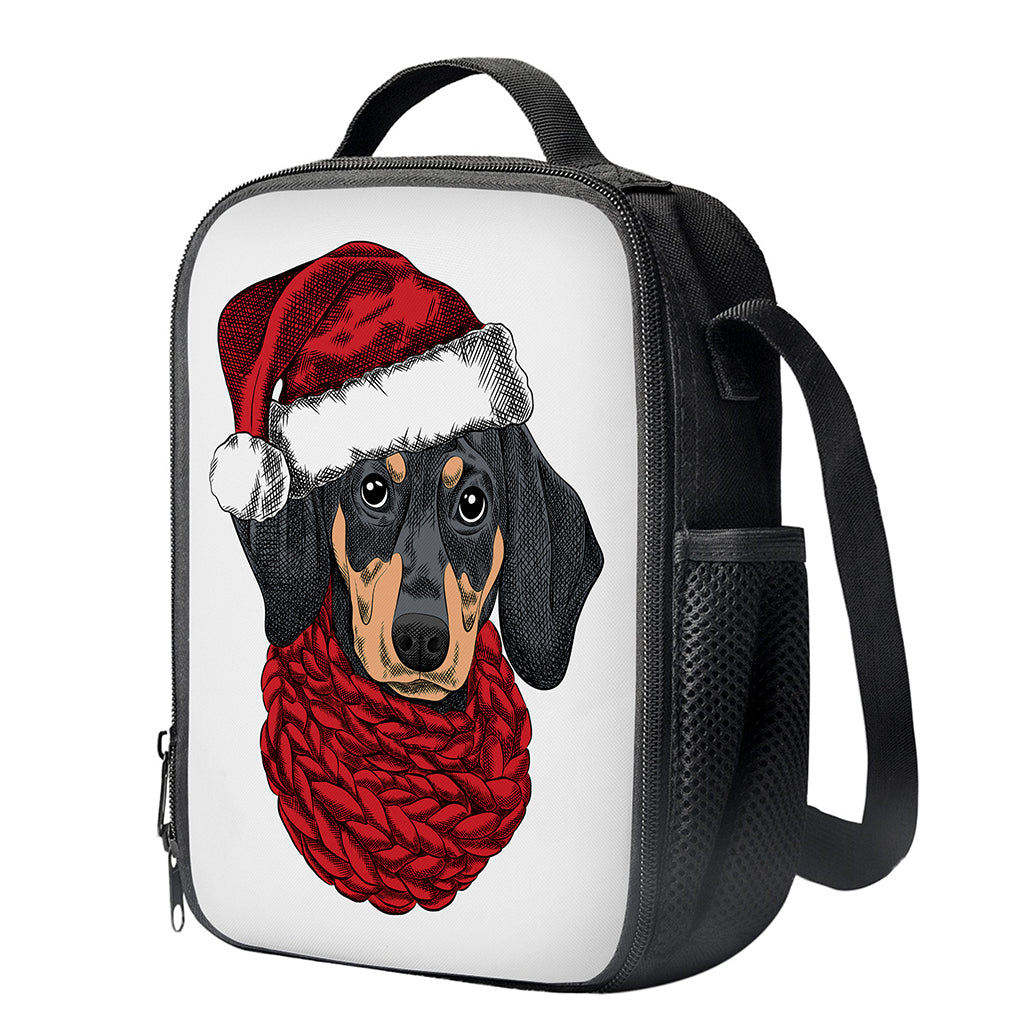 Christmas Santa Dachshund Print Crossbody Lunch Bag