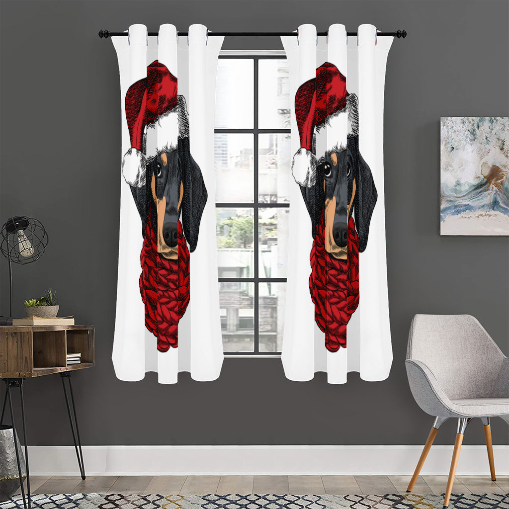 Christmas Santa Dachshund Print Curtain