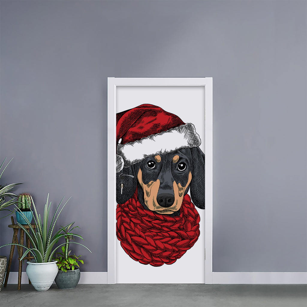 Christmas Santa Dachshund Print Door Sticker