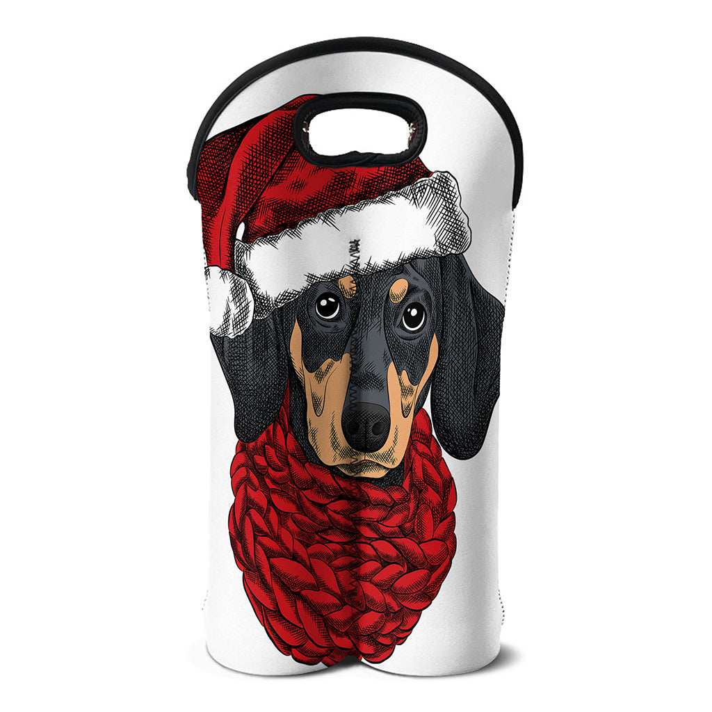 Christmas Santa Dachshund Print Double Neoprene Wine Tote