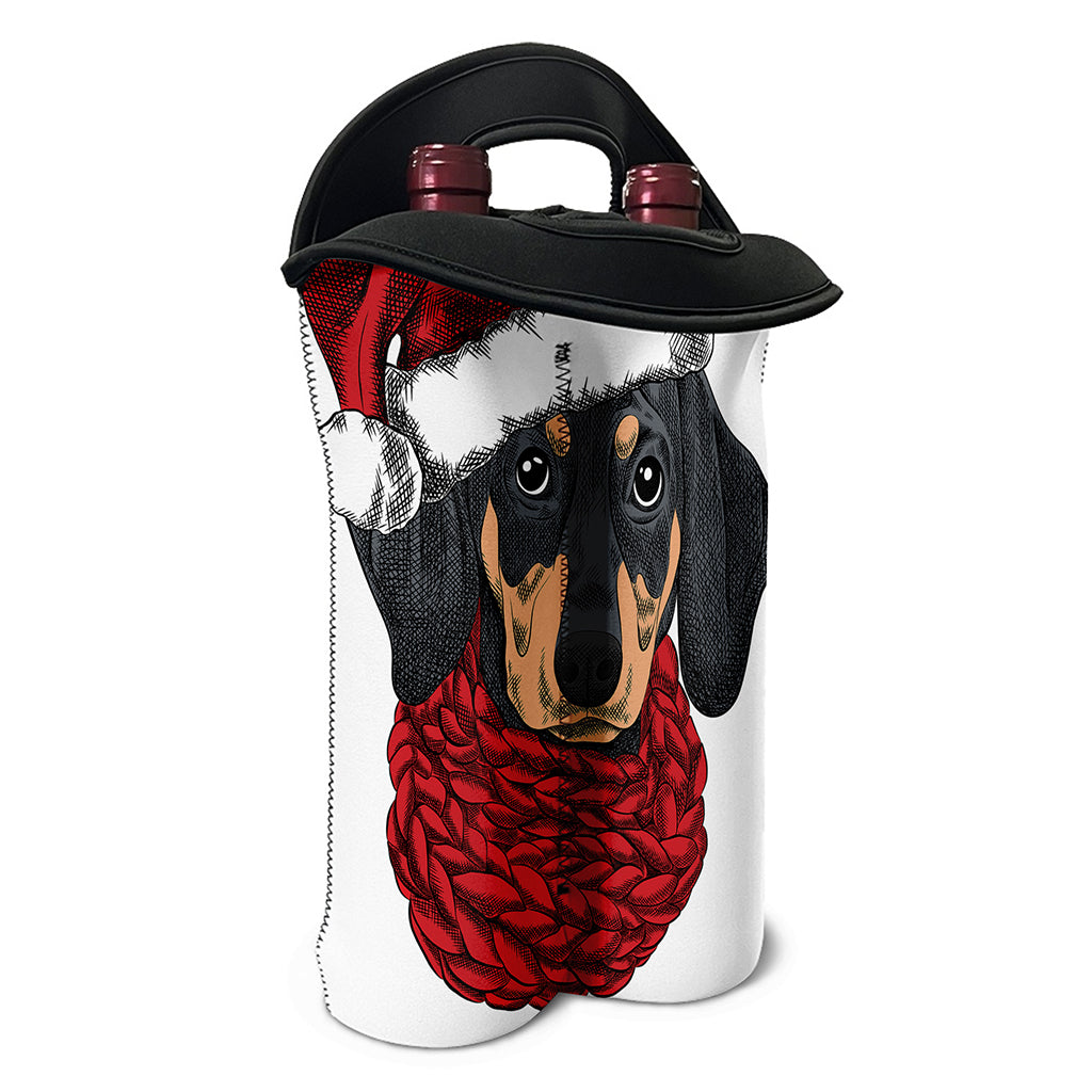 Christmas Santa Dachshund Print Double Neoprene Wine Tote