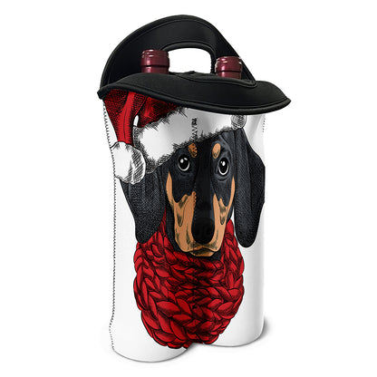 Christmas Santa Dachshund Print Double Neoprene Wine Tote