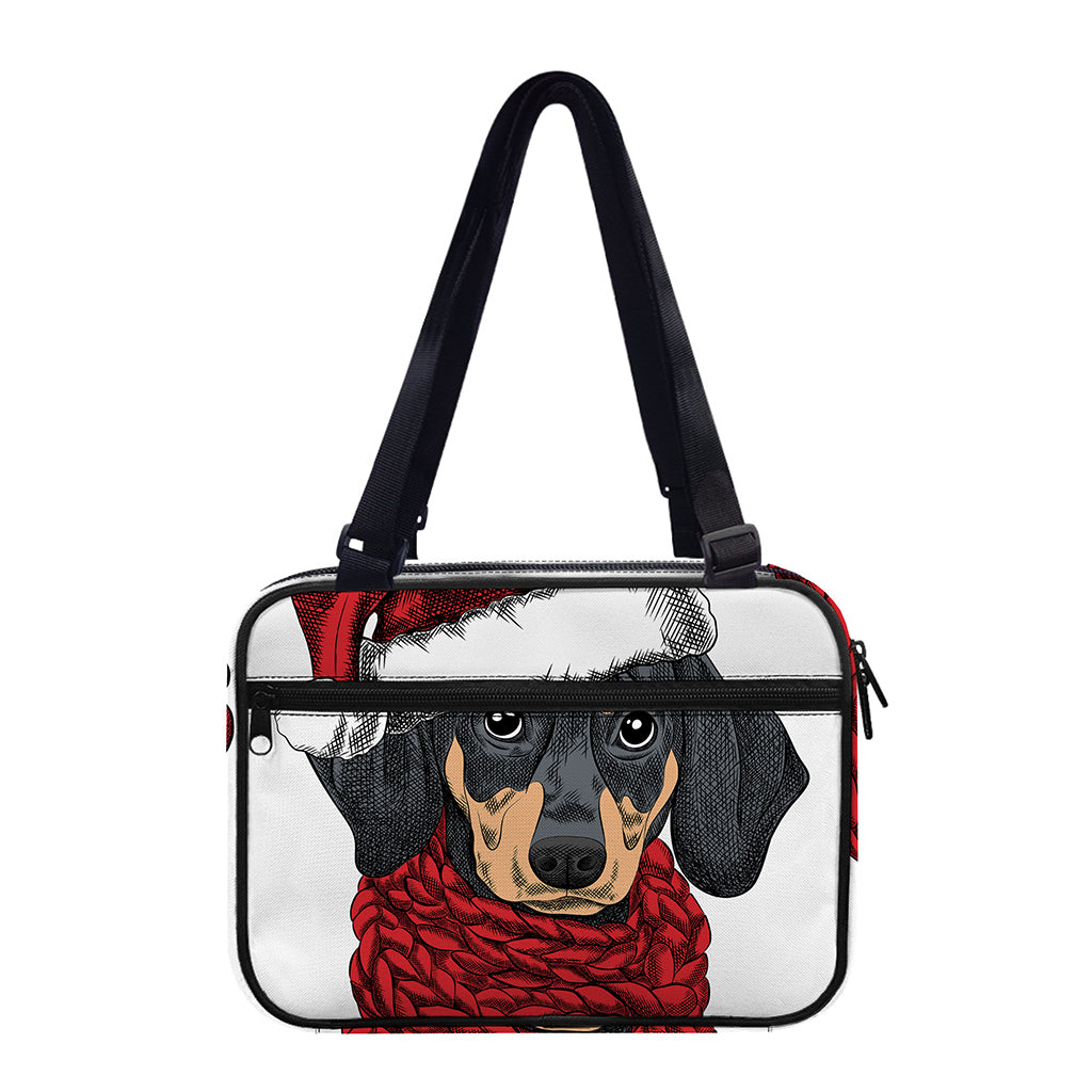 Christmas Santa Dachshund Print Double Strap Bible Bag