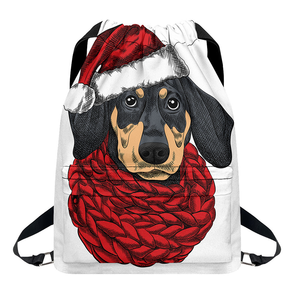 Christmas Santa Dachshund Print Drawstring Backpack