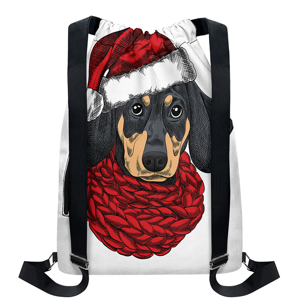 Christmas Santa Dachshund Print Drawstring Backpack