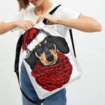 Christmas Santa Dachshund Print Drawstring Backpack